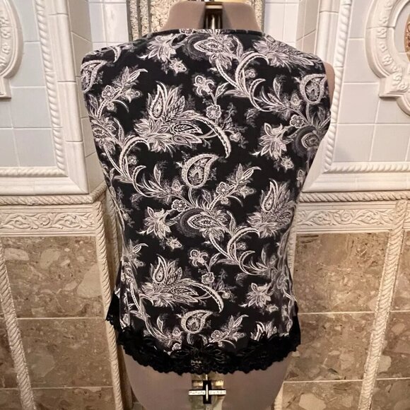 COLDWATER CREEK. Sz XL. Stretch Black white Shell with Lace Trim. Cotton. B51 - Picture 3 of 7
